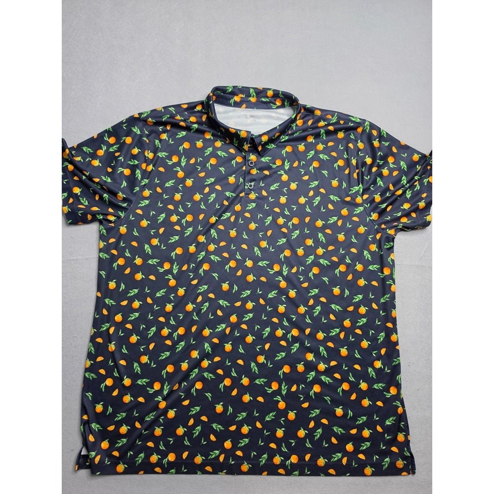 BCG Golf Polo Shirt Men's 3XL Navy Citrus Fruits Print Short Sleeve Performance